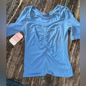 Azure Ruched Short Sleeve Top